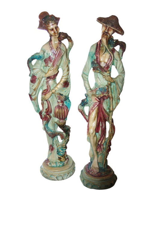 Paire de figurines décoratives chinoises - environ 50 cm de haut – decoratieve objecten, Other (photo 2 of 6)