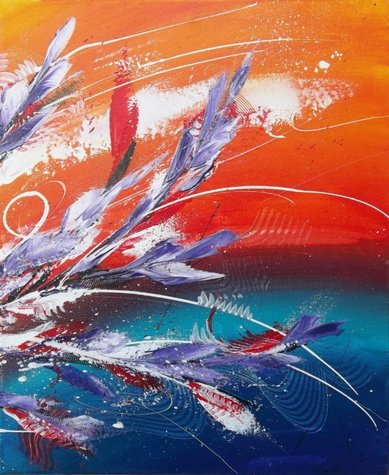 Image 1 of Tableau abstrait contemporain du peintre 2Luss'Art – Bord de lac – Diptyque 101 x 61.