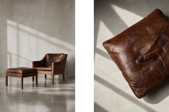 Vintage Mid-Century Deense moderne lounge lederen stoel & poef model 2207 door Børge Mogensen voor (photo 5 of 51)