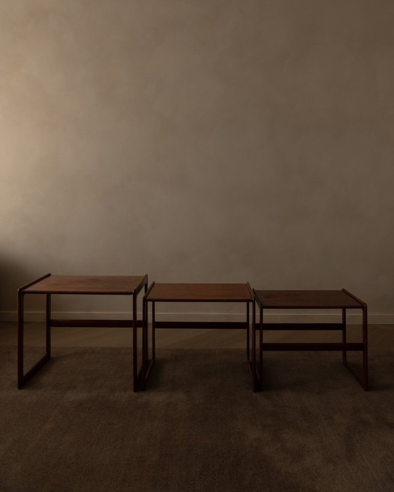 Image 1 of Teak bijzettafels set van 3 Arne Hovmand-Olsen voor Mogens Kold