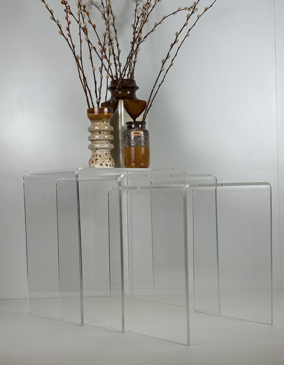 Image 1 of 3 x Vintage lucite perspex plexglass nesting tables mimi set
