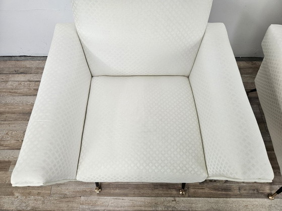 Image 1 of Sillones italianos de los años 50 en tela color crema con patas de hierro