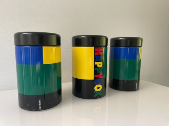 Image 1 of Set van 3 vintage retro Brabantia voorraadpotten – Memphis style jaren 80