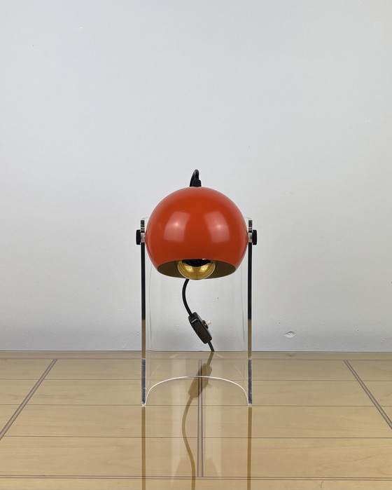 Image 1 of Vintage Eyeball Lamp 1970s Space Age Sputnik design 70s Orange Spot Light with Acrylic Stand Mid Century Modern Industrial