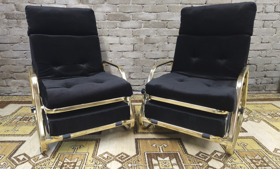 Image 1 of Paire de fauteuils noir système "Morris "1970