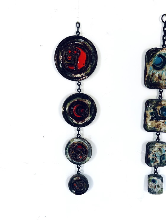 Image 1 of 2x Pendente da parete in ceramica brutalista anni '60