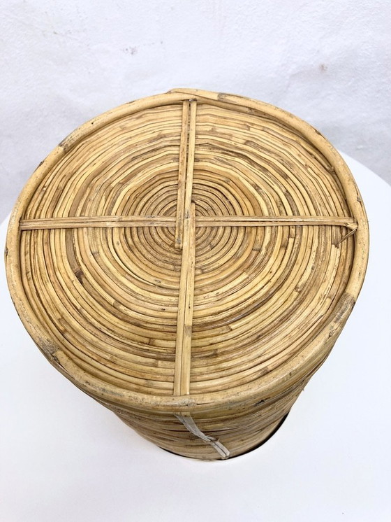 Image 1 of Italian umbrella stand/paper basket rattan brass Gabriella Crespi style