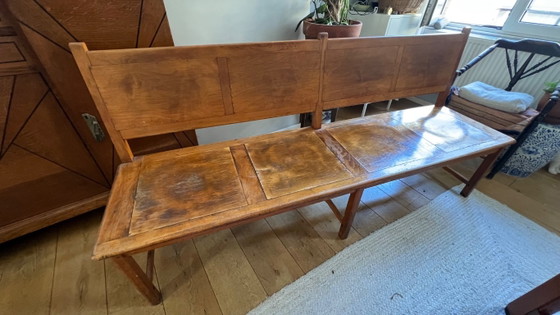 Panchina lunga in legno, prodotta in Finlandia a metà del XX secolo, adatta per sale d'attesa, stazioni o (photo 6 of 36)