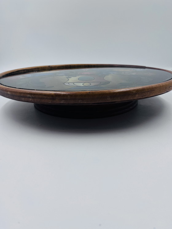 Image 1 of Vassoio per torta in vetro dipinto Art Déco