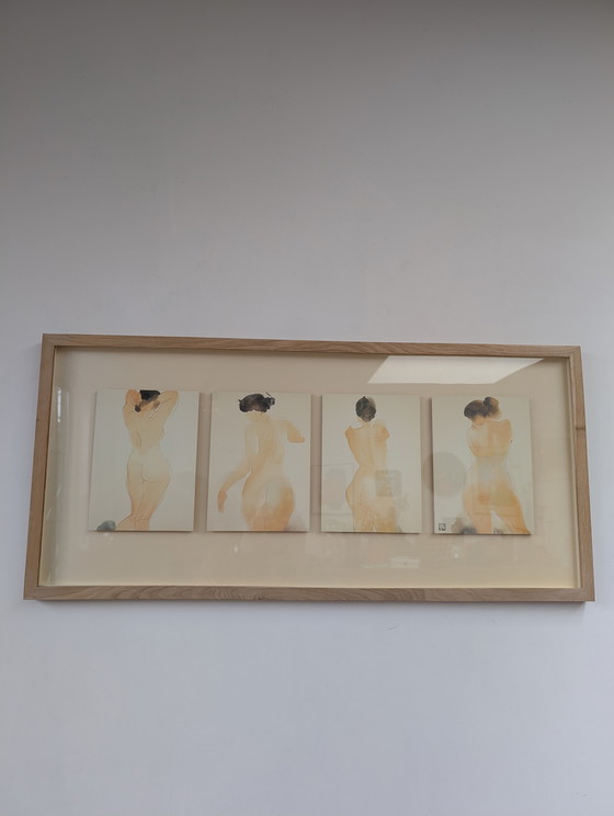 Image 1 of RARE Vintage IKEA LINDERÅS shadow box framed art of  watercoloured JAPANESE nudes from the 90s