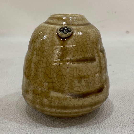 Image 1 of Pequeño jarrón japonés de cerámica craquelada Akazu Rokubei en caja