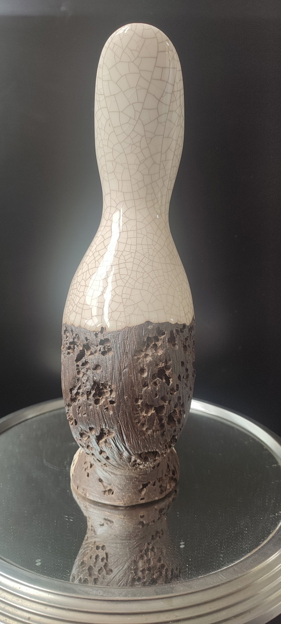 Image 1 of Freeform Raku and Worm-eaten Wood Pitcher Vase (1960/70)
