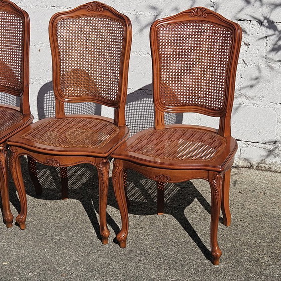 Image 1 of 4 French Vintage Cane Dining Chairs - Cottage Chairs - Style Louis XV - 80s