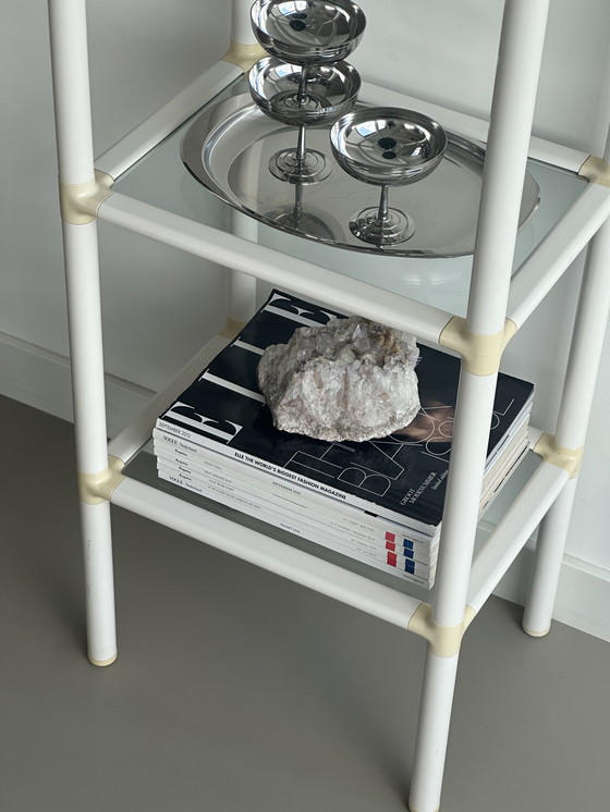 Image 1 of Scaffale vintage retrò Space Age in vetro acrilico bianco crema