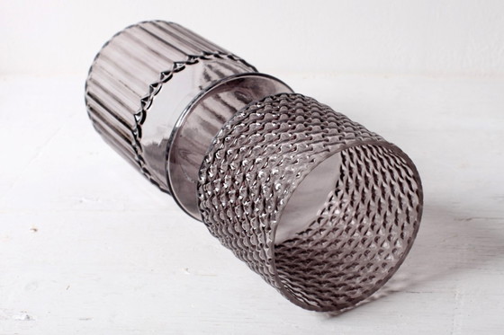 Image 1 of Smoky Purple Vintage Stylish Pressed Glass Vase / Italy / 1990s