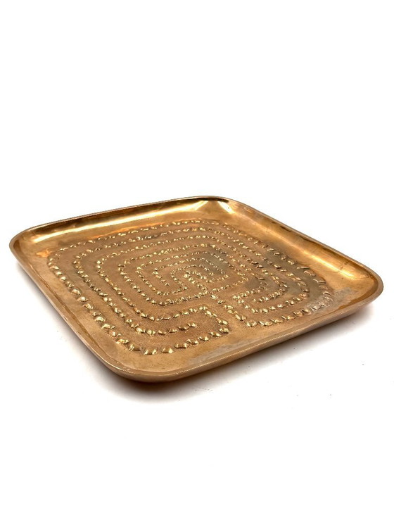 Image 1 of Plateau moderne en laiton massif / vide poche, Atelier Ventrella Italie années 1980