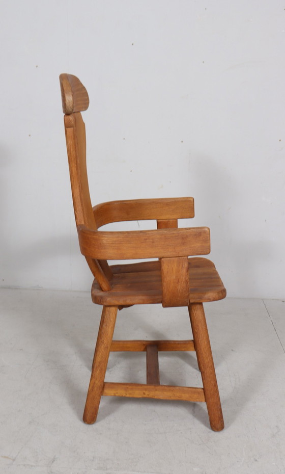 Image 1 of Set di 6 sedie da pranzo brutaliste di De Puydt, rovere, Belgio, anni '70