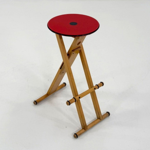 Red High Folding Stool from Enolinea, 1980s