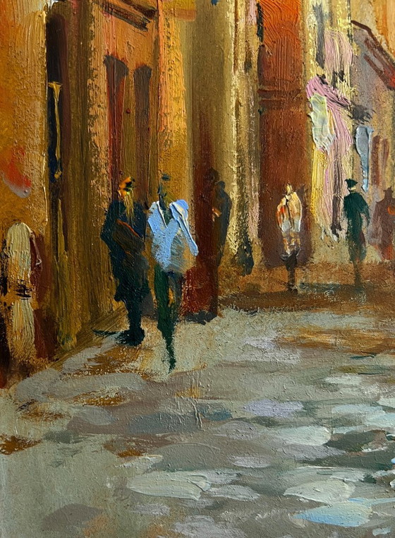 Image 1 of Original Oil Painting Day City Landscape Walking along the street of the city