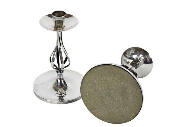 Image 1 of Keltum - Royal Van Kempen & Begeer - Gustav Beran - candlesticks (2) - silver-plated - signed - 60's