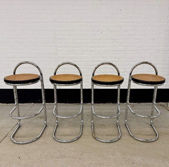 4 Vintage Italy Chrome Barstools – Barkrukken, Metal (photo 2 of 21)
