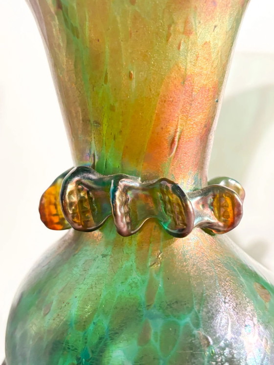 Pair of 1920s Loetz Glass and Wrought Iron Vases – Art Nouveau (photo 15 of 21)