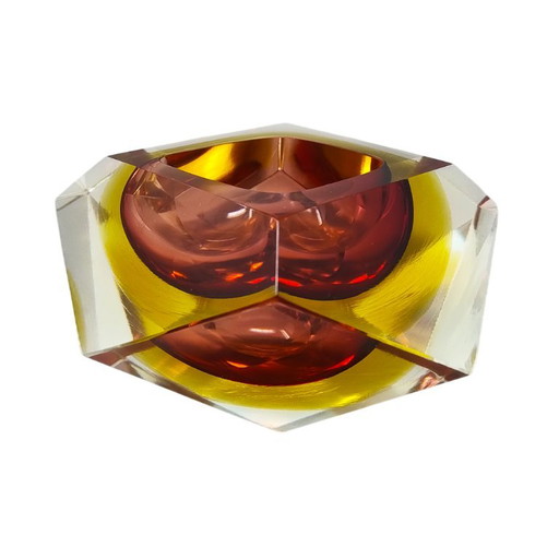 1960s Gorgeous Amber and Yellow Ashtray or Catchall by Flavio Poli for Seguso. Made in Italy