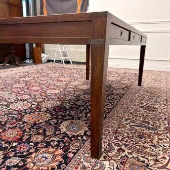 Classic English Eichholtz Campaign Writing Desk, Wood, Brass, Brown, Chesterfield (photo 7 of 18)