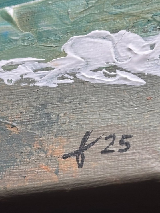 Image 1 of Expressive seascape painting – dramatic orange storm sky over the sea | Orange 1