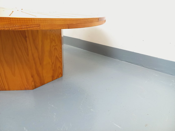 Image 1 of Round vintage pine coffee table from the 70s