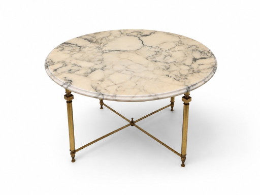 Ronde Marmeren Salontafel met Messing Onderstel
