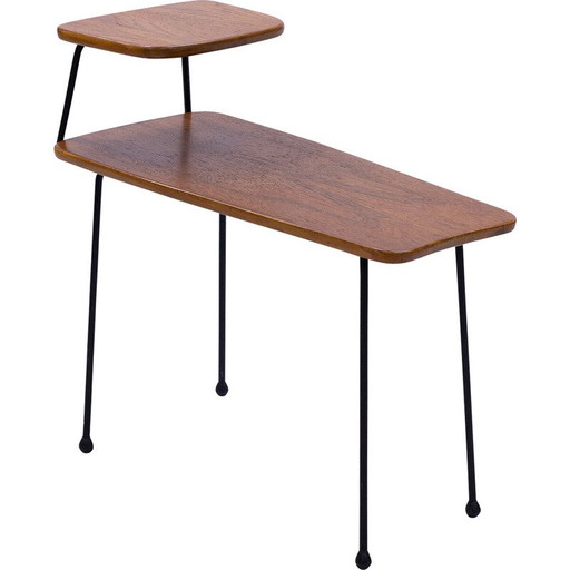 Vintage Beistelltisch aus schwarz emailliertem Teakholz und Stahl für Hugo Troeds, Schweden 1950