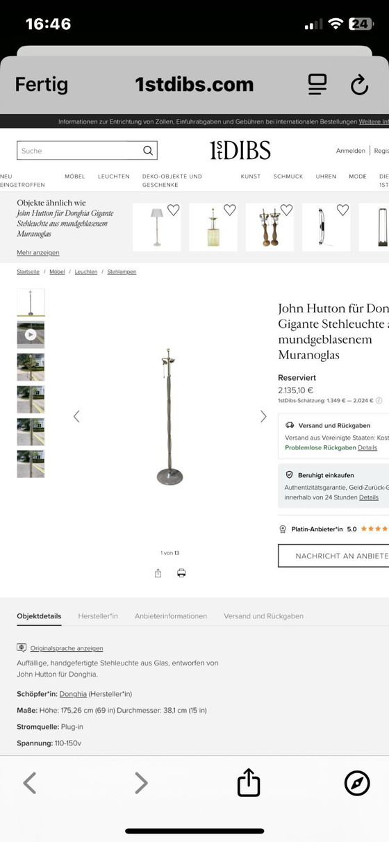 Image 1 of 2 Murano glazen vloerlampen Donghia van John Hutton, mondgeblazen