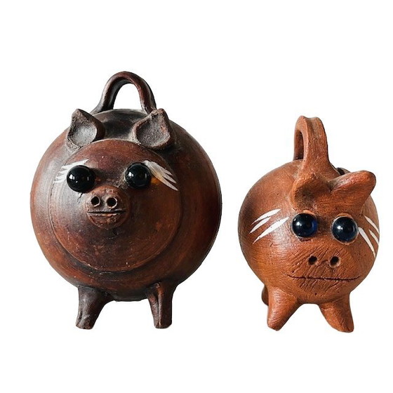 Image 1 of Set di salvadanai messicani vintage, in ceramica, fatti a mano, bohémien, anni '70