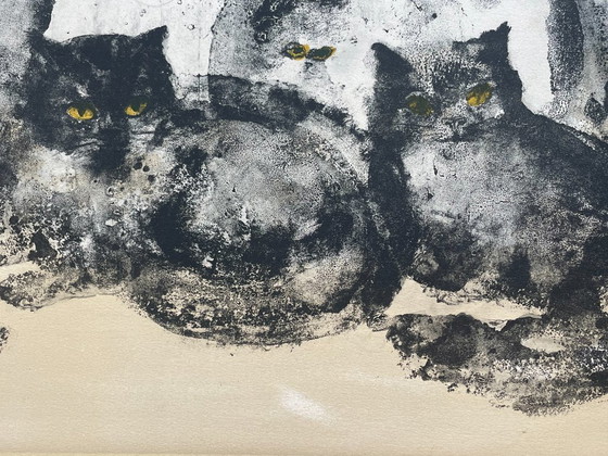 Image 1 of Leonor Fini – Gatos, litografía rara sobre papel Rives, circa 1970