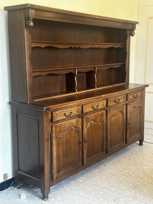 Rustic two-part oak sideboard from the 1950s-60s