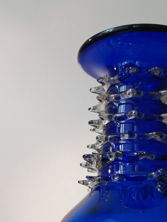 Image 1 of Exceptional blue vintage art glass vase, Lviv, Ukraine