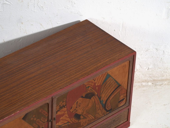 Japanese Cabinet with Kabuki Decorated Sliding Doors in Paulownia Wood, Early Showa Period, circa 1926–1970 (photo 10 of 40)