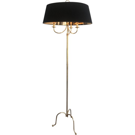 Lampadaire réglable en laiton, France 1940
