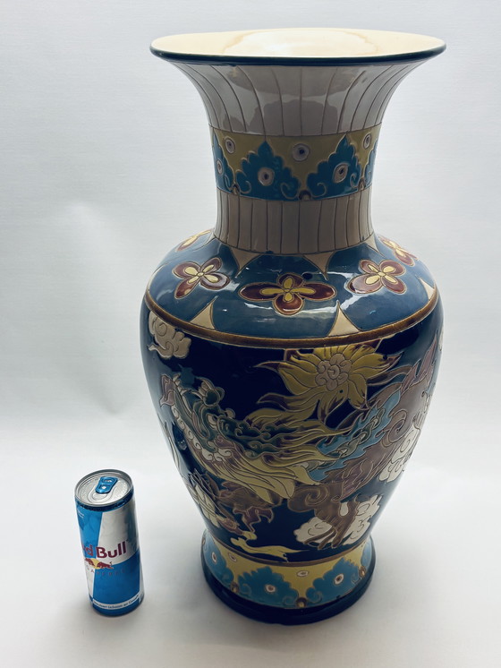 Image 1 of Grande vaso vintage in stile cloisonné - dipinto a mano - 50 cm - ottimo in