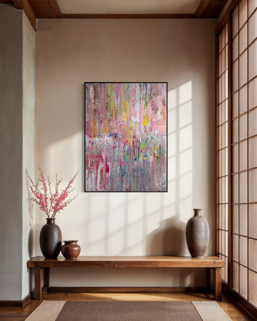 Une dernière couche (acrylique sur lin) 120 x 90 cm, cadre en bois noir inclus – schilderijen tekeningen, Canvas