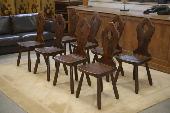 Lot de 8 chaises de monastère années 1950 – Chaises de salle à manger, Bois, Vintage (photo 11 of 11)