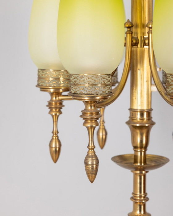 Image 1 of Vintage 50s Floor Lamp in Brass and Green Glass Italian Design