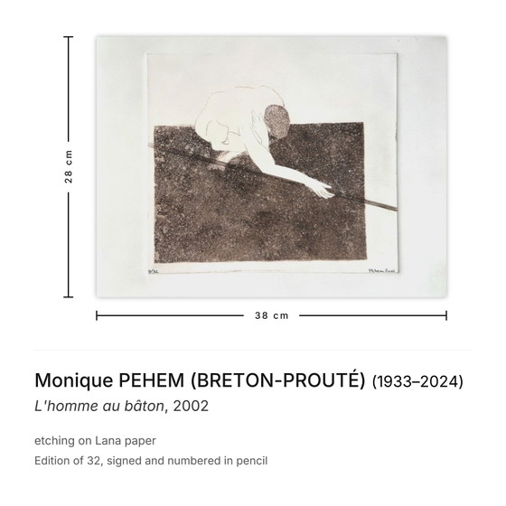Image 1 of Monique PEHEM (BRETONISCH-PROUTÉ) Der Mann mit dem Stock Signierte Radierung 2002