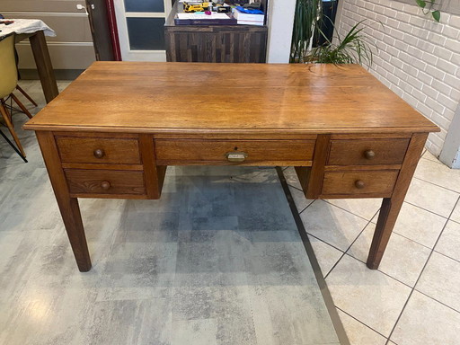 Scrivania a 5 cassetti in legno massello di rovere, 150x85cm, circa 1950