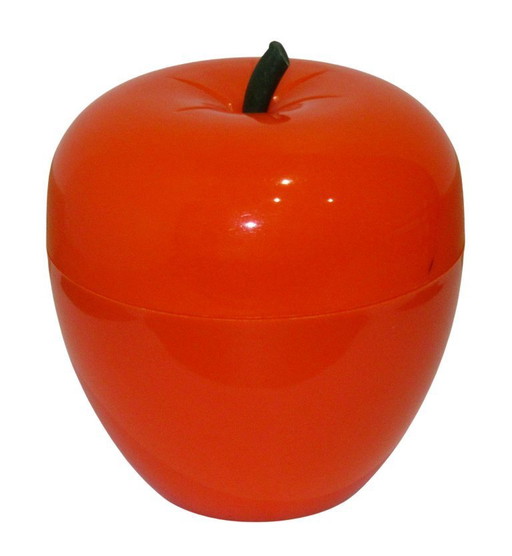 Secchiello per il ghiaccio e cubetti di ghiaccio color mela-arancio, design anni '70