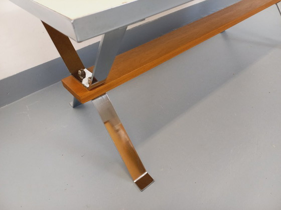Image 1 of Vintage coffee table from the 60s and 70s in ceramic, chrome metal and wood