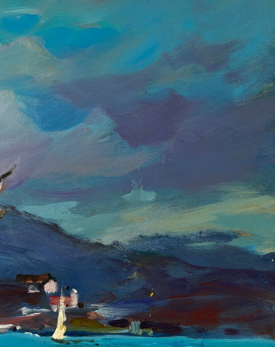 Image 1 of Original Oil Painting Summer Sea Landscape Seagulls over the waves