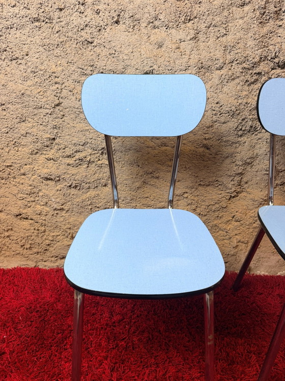Pair of blue Formica chairs - Vintage 70s, Dining chairs, Metal, Chrome, Black (photo 10 of 15)