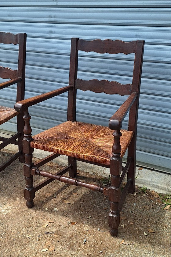 Image 1 of Coppia di poltrone rustiche in legno e paglia